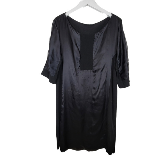 PIAZZA SEMPIONE Black Bateau Neckline Wool Silk Mini Dress - Size M - Picture 2 of 9